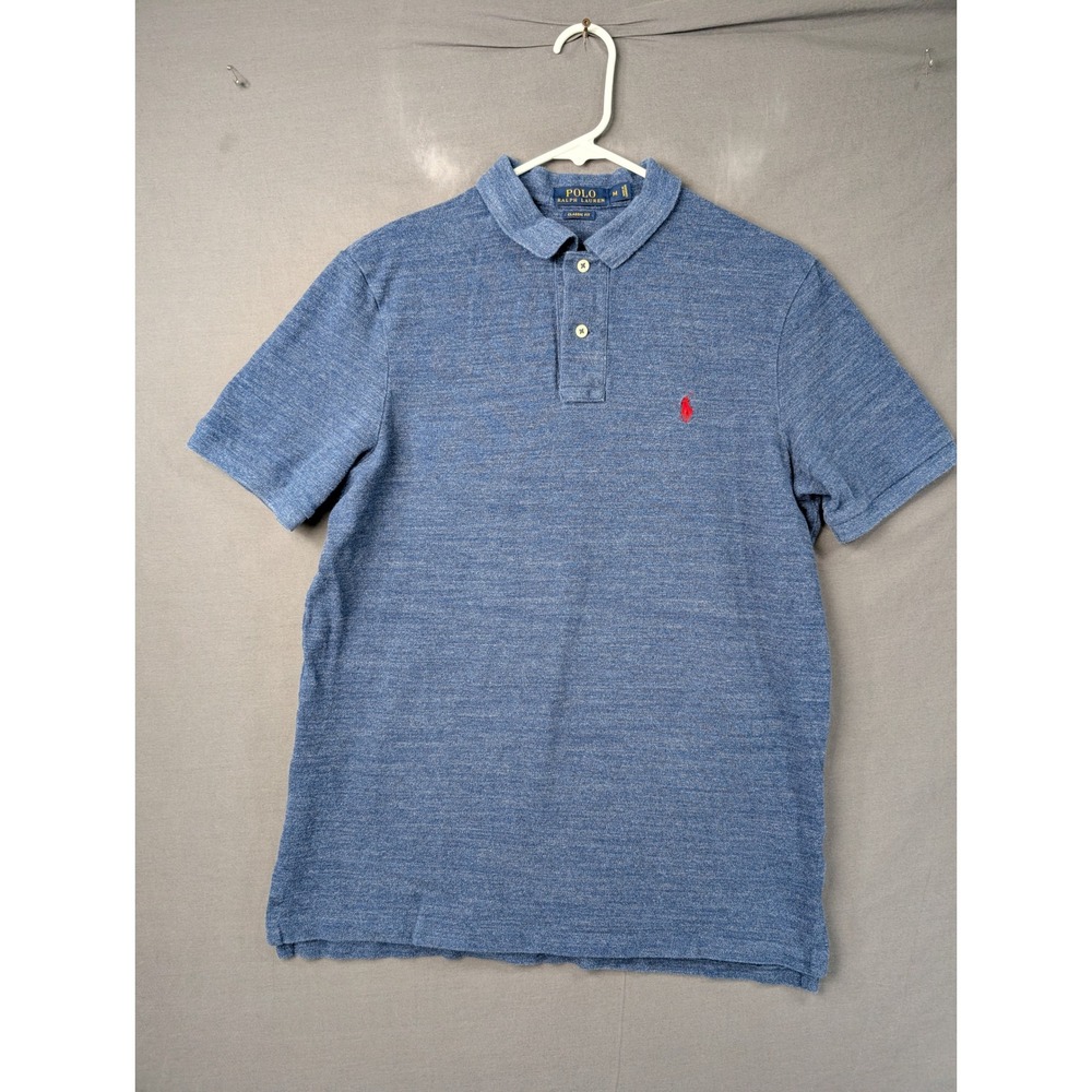 Polo Ralph Lauren Mens Classic Fit Polo Shirt Blue Marl Red Pony Size M